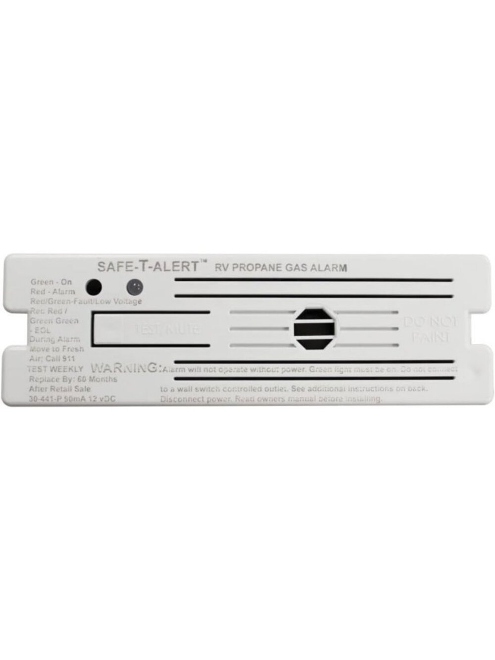 Classic Propane LP Gas Alarm - 12V Surface Mount Safety Detector, White